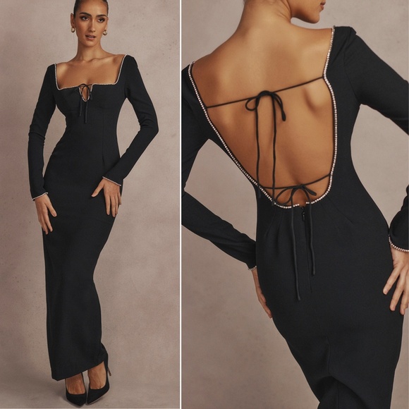 NEW House of CB Rosa Crystal Embellished Maxi Dress Black...